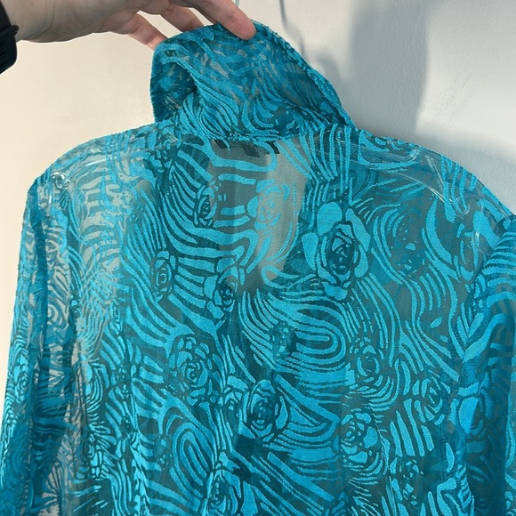 Kaktus Textured Turquoise Lagenlook Slouch Pockets Jacket Wooden Button Front L - Picture 15 of 16